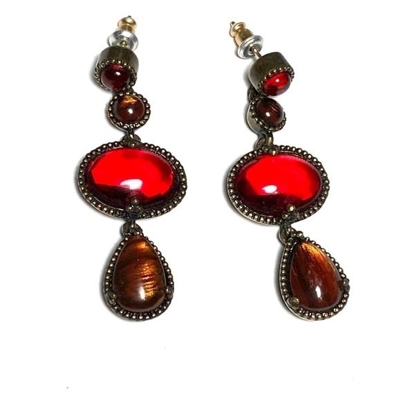 MONET Earrings Drops Dangles Acrylic Bronze Antique Tone - Picture 9 of 9